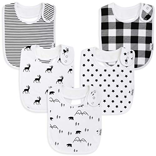 Product Cover Premium, Organic Cotton Toddler Bibs, Unisex 5-Pack Extra Large Baby Bibs for Boys and Girls by KiddyStar, Baby Shower Gift for Feeding, Drooling, Teething, Adjustable 5 Positions (Bears & Reindeer)