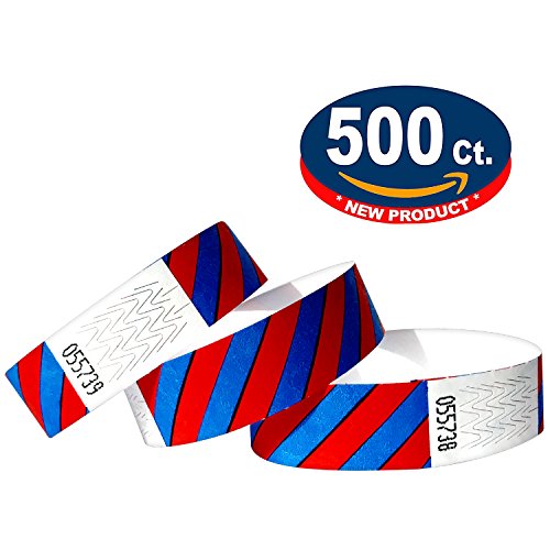 Product Cover Tyvek Wristbands - Striped - 500 Pack - Neon Blue + Red - 3/4