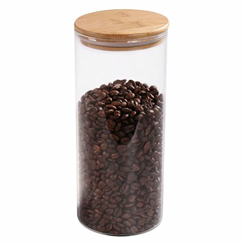 Product Cover Glass Coffee Bean Container, 52.36 FL OZ (1550 ML), [Thickened Version] 77L Glass Food Storage Jar with Airtight Seal Bamboo Lid - Clear Food Storage Canister for Serving Tea, Coffee, Spice and More