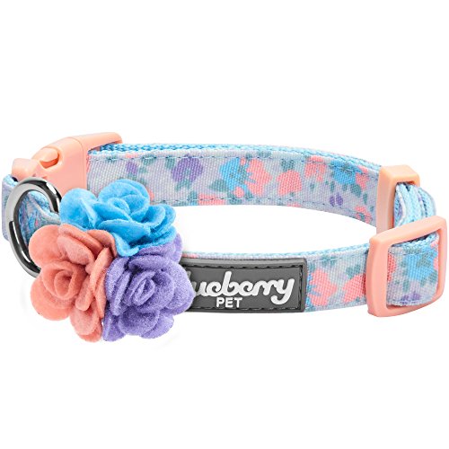 Product Cover Blueberry Pet 5 Patterns Made Well Lovely Floral Print Adjustable Dog Collar in Lavender with Detachable Flower Accessory, Medium, Neck 14.5