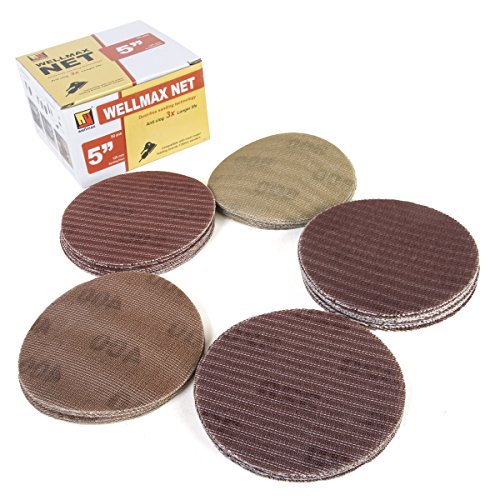 Product Cover 5 Inch Hook and Loop Sanding Discs, Orbital Sandpaper Pads 125 mm 50 Assortment Pack with 10 pcs Each Grit #80, 100, 120, 150, 180 with Dustless Replacement Disks Fit Most Sanders