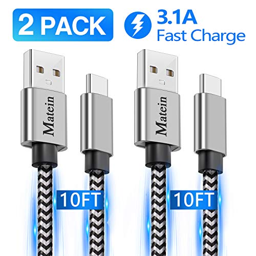 Product Cover USB C Fast Charging Cable, 2 Pack 10FT Extra Long Durable Braided USB Type C Cable Cord Compatible with Samsung Galaxy S10 S10E S9 S8 S20 Plus,Google Pixel 4 3 3A 2 XL, and Other USB C Charger