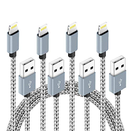Product Cover Lightning Cable,NANMING Charger Cables 4Pack 3FT 6FT 6FT 10FT to USB Syncing Data and Nylon Braided Cord Charger for iPhone X/8/8 Plus/7/7 Plus/6/6 Plus/6s/6s Plus/5/5s/5c/SE and More(Gray+White)
