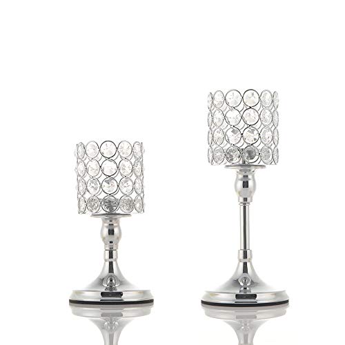 Product Cover VINCIGANT Silver Cylinder Ball Crystal Candle Holder Set of 2 for Wedding Table Centerpieces/Anniversary Celebration Modern Home Decor,8 and 10 Inches Tall