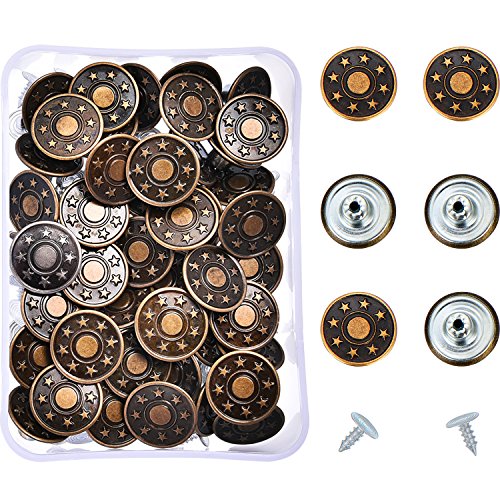 Product Cover Hestya 40 Sets Jeans Buttons Metal Button Snap Buttons Replacement Kit with Rivets and Plastic Storage Box (Bronze)