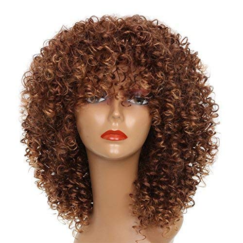 Product Cover MISSWIG Synthetic Afro Curly Hair Wigs Brown Wig Short Curly Wigs for Black Women with Wig Cap