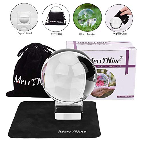 Product Cover Photograph Crystal Ball with Stand and Pouch, K9 Crystal Suncatchers Ball with Microfiber Pouch, Decorative and Photography Accessory (80mm/3.15