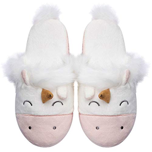 Product Cover Fuzzy Pink Unicorn House Slippers for Women Cute Animal Memory Foam House Shoes