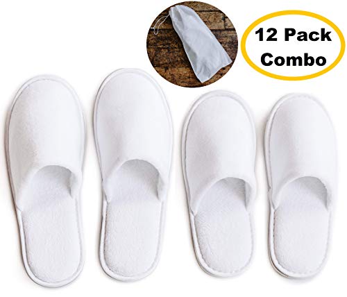 Product Cover MODLUX Spa Slippers - 12 Pairs of Cotton Velvet Closed Toe Slippers with Travel Bags - Thick, Soft, Non-Slip, Disposable Slippers - Fits Most Men and Women - Perfect for Home, Hotel, or Commercial Use