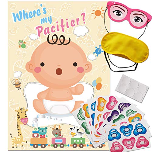 Product Cover ADJOY Pin The Pacifier on The Baby Game - Baby Shower Party Favors and Game - Pin The Dummy on The Baby Game