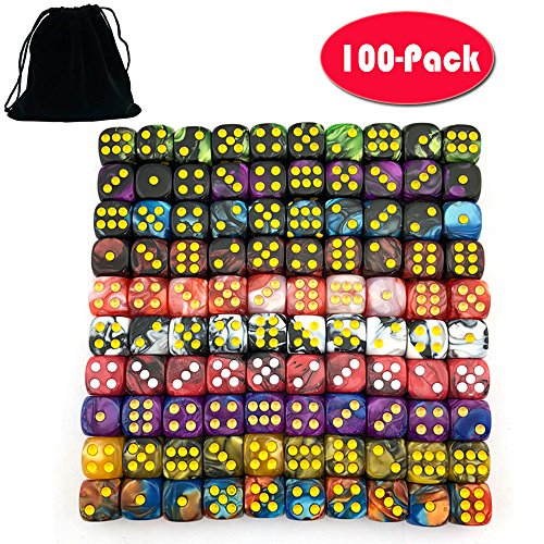 Product Cover SmartDealsPro 100-Pack Two Color 12mm Round Angle Six Sided Dice Die with Free Pouch for Tenzi, Farkle, Yahtzee, Bunco or Teaching Math