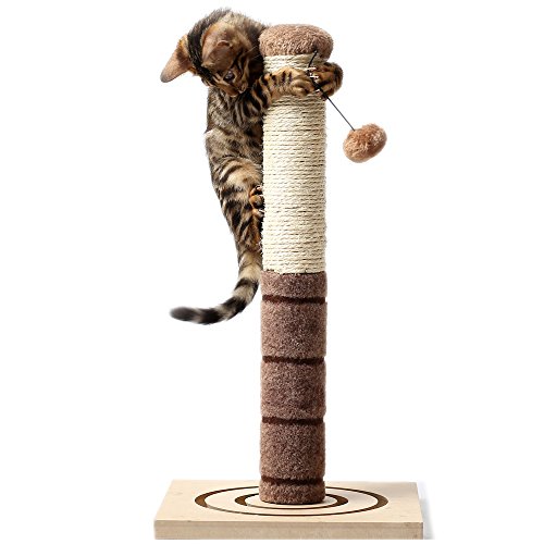 Product Cover 4 Paws Stuff Tall Cat Scratching Post Cat Interactive Toys - Cat Scratch Post Cats Kittens - Plush Sisal Scratch Pole Cat Scratcher - 22 inches (Beige)