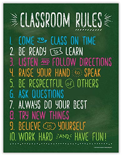 Product Cover Classroom Rules Posters for Science, History, Reading, Music, Math Class - Laminated Educational Posters for Middle School and High School - Class Rules Posters/Chart - 17 x 22 inches