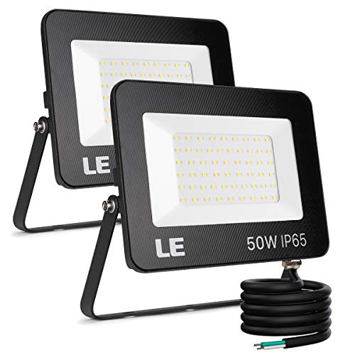 Product Cover LE 50W Outdoor LED Flood Light, Waterproof IP65 Floodlight, 5000 Lumen, 5000K Daylight White, 350W HPS Equivalent, for Yard, Garden, Backyard, Garage, Porch&Stair, Basketball Court, Pack of 2