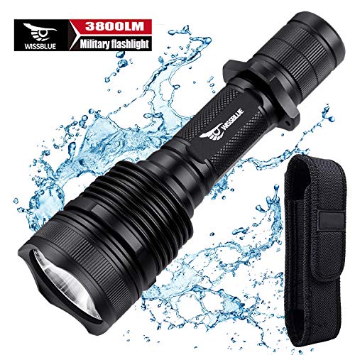 Product Cover WISSBLUE H1 3800 Lumen Rechargeable Tactical LED Flashlight Military Grade With Leather Holster, Tactical Flashlight High Lumens for Hiking, Camping, Hunting