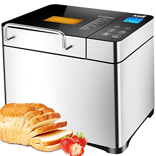 Product Cover KBS Pro Stainless Steel Bread Machine, 2LB 17-in-1 Programmable XL Bread Maker with Fruit Nut Dispenser, Nonstick Ceramic Pan& Digital Touch Panel, 3 Loaf Sizes 3 Crust Colors, Reserve& Keep Warm Set