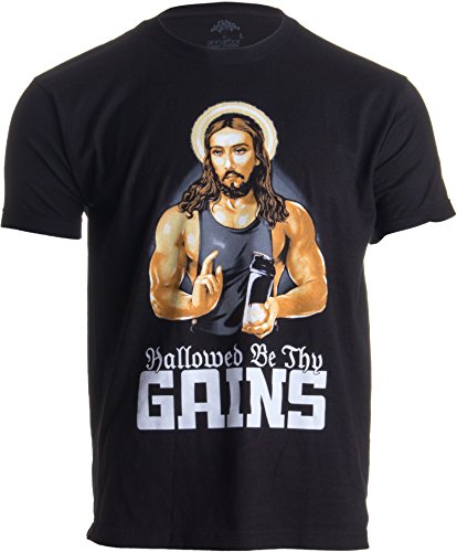 Product Cover Hallowed Be Thy Gains | Funny Muscle Jesus Weight Lifting Work Out Humor T-Shirt