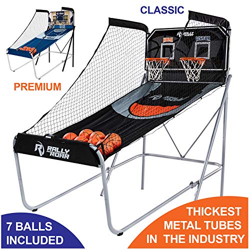 Product Cover Classic Shootout Basketball Arcade Game, Home Dual Shot with LED Lights and Scorer - 8-Option Interactive Indoor Basketball Hoop Game with Double Hoops, 7 Basketballs, Pump - Foldable Space Saver