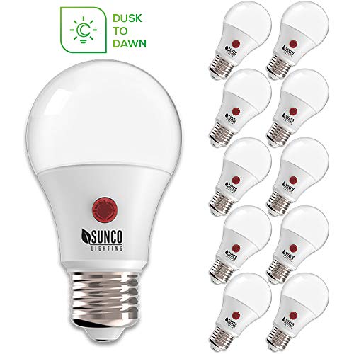 Product Cover Sunco Lighting 10 Pack A19 LED Bulb with Dusk-to-Dawn, 9W=60W, 800 LM, 3000K Warm White, Auto On/Off Photocell Sensor - UL