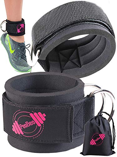 Product Cover PeoBeo Fitness Cable Machine Ankle Cuff | Leg Straps for Cable Machines for Glute Workout - Pair Black with Pink Logo