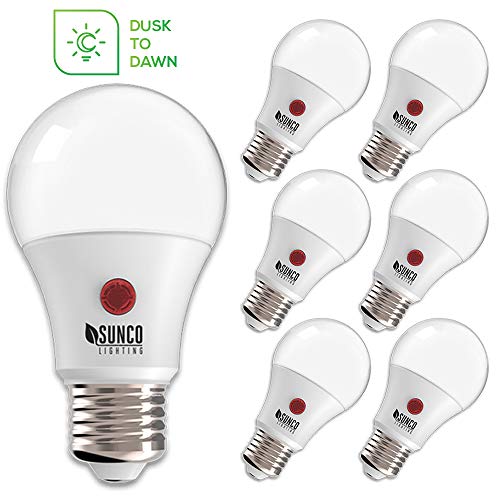 Product Cover Sunco Lighting 6 Pack A19 LED Bulb with Dusk-to-Dawn, 9W=60W, 800 LM, 4000K Cool White, Auto On/Off Photocell Sensor - UL