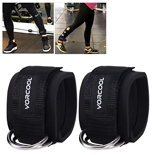 Product Cover VORCOOL 2PCS Ankle Straps for Cable Machines Weightlifting Gym Workout Fitness Double D-Ring Neoprene Padded Ankle Cuffs for Legs, Abs and Glute Exercises with Carry Bag Fits Men&Women