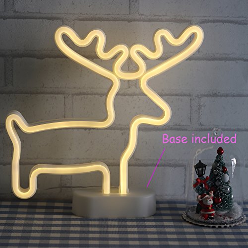 Product Cover Christmas Neon Signs Reindeer Wall Decor Lights for Xmas USB and Battery Powered Neon Lights for Bedroom Girls Kids Gift Birthday Party with Table Stand(Neder)