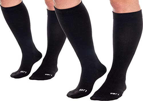 Product Cover LISH 2 Pack Plain Jane Wide Calf Compression Socks - 15-25 mmHg Knee High Plus Size Support (M/L, Black)