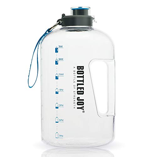 Product Cover BOTTLED JOY 1 Gallon Water Bottle, BPA Free Large Water Bottle Hydration with Motivational Time Marker Reminder Leak-Proof Drinking Big Water Jug for Camping Sports Workouts and Outdoor Activity