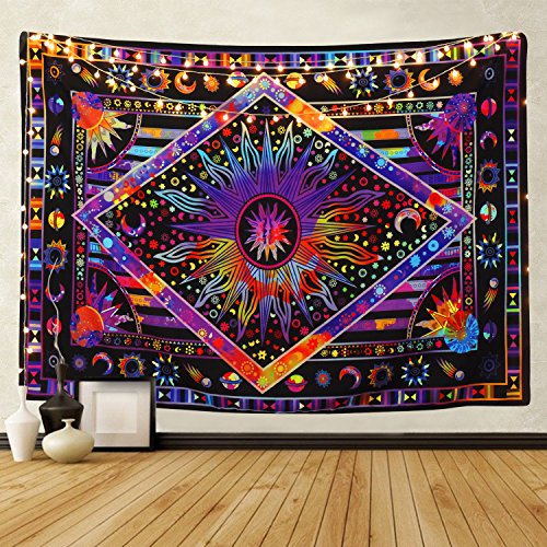 Product Cover Tie Dye Purple Burning Sun Tapestry Psychedelic Celestial Sun Moon Planet Bohemian Tapestry Wall Hanging Mandala Boho Hippie Tapestry