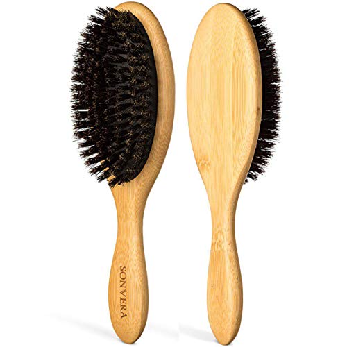 Product Cover Boar Bristle Hair Brush for Men Natural Hair Brushes for Women Pure Boar Bristle Brush Mens Hair Brush Set Boars Hair Brush Oval Wooden Bore Eco Bamboo Hairbrush Adds Shine Fine Soft Thin Hair