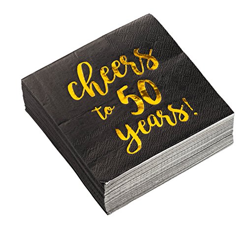 Product Cover Cocktail Napkins - 50-Pack Luncheon Napkins, Disposable Paper Napkins Party Supplies for Birthday, Anniversary, 3-Ply, Cheers to 50 Years Design, Unfolded 10 x 10 inches, Folded 5 x 5 inches