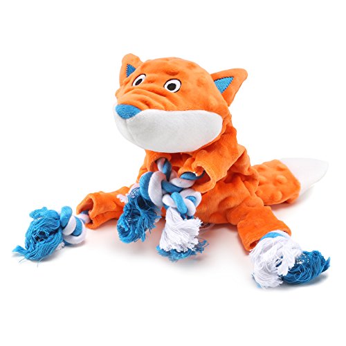 Product Cover Plush Dog Toy, Fox Pattern Stuffingless Dog Rope Toy with 2 Squeakers for Small Medium Dog Pets