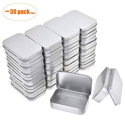 Product Cover Aybloom Metal Rectangular Empty Hinged Tins - 30 Pack Silver Mini Portable Box Containers Small Storage Kit & Home Organizer