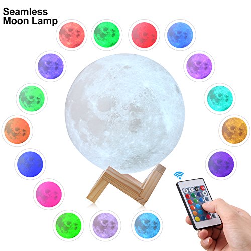 Product Cover CPLA Upgraded Version Seamless 3D Lamp led Night Stepless Dimmable Remote & Touch Control Moon Light 16 Colors RGB for Baby Room 5.8inch, 5.8 Inch