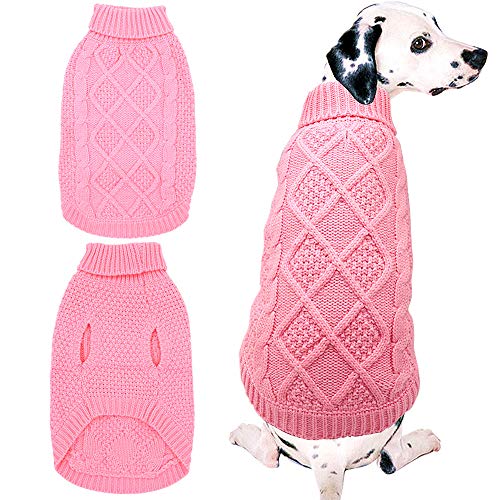 Product Cover Mihachi Dog Sweater - Winter Coat Apparel Classic Cable Knit Clothes for Cold Winter,Pink,M