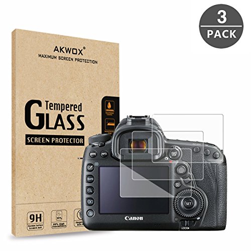 Product Cover AKWOX (Pack of 3) Tempered Glass Screen Protector for Canon EOS 5D MK IV Mark 4, [0.3mm 2.5D High Definition 9H] Optical LCD Premium Protective Cover