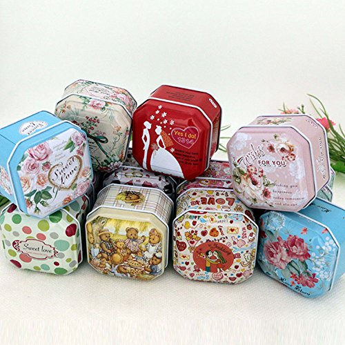 Product Cover TooGet Elegant Tinplate Empty Tins, Shabby Chic Tins for DIY Candles, Dry Storage, Spices, Tea, Candy, Party Favors, and Gifts - Random Color(Square 6-Pack)