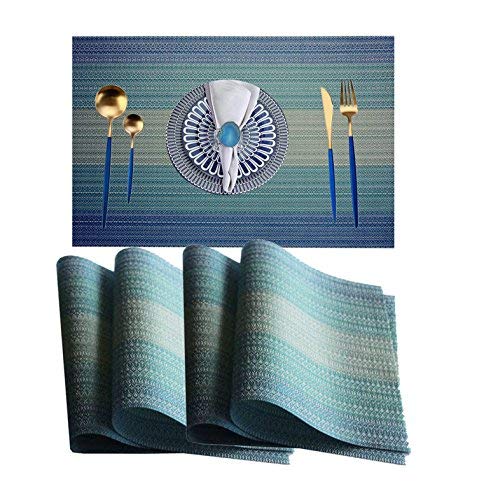 Product Cover WANGCHAO Placemats Placemats Dining Room Table Mats Woven Vinyl Washable Durable Heat-Resistant Non-Skip Kitchen Strip PVC Placemats(Sky Blue, Set of 8)