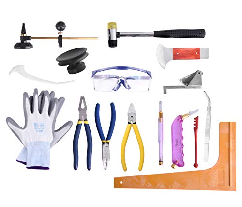 Product Cover Professional 16 Pieces Mosaic Tile and Stained Glass Start-up Tool Set with Carrying Case, Lead Came Kit for Beginner with Cutters, Pliers, Square, Hammer, FID, Safety Glass, etc.