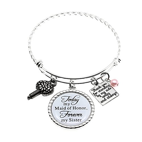 Product Cover Maid of Honor Gift, Bridesmaid Gift Always my Sister Bangle, Today My Maid of Honor/Marton of Honor Forever My Sister Gift Wedding Adjustable Bracelet