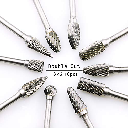 Product Cover DLtools 10pcs Double Cut Tungsten Carbide Rotary Burr Set, Metal Carving Drilling Polishing Bits with 1/8