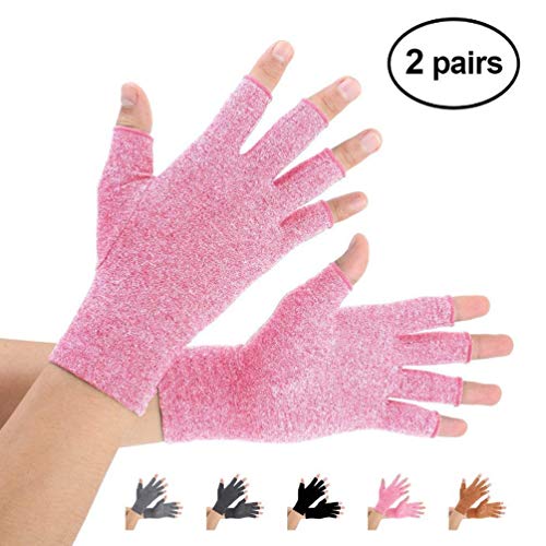 Product Cover Brace Master 2 Pairs Women Compression Gloves Arthritis Gloves Fingerless Hand Brace Support Warmth for Finger Joint, Relieve Pain from RSI, Carpal Tunnel and Tendonitis (Pink, Large)