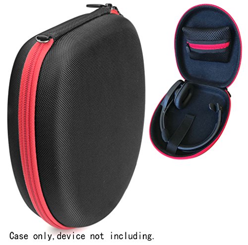 Product Cover Headset Case for VXi BlueParrott B450-XT, B450-XT -204010-C, B350-XT, B250-XTS, C400-XT, Mesh pocket for cable, amplifier and other accessories, detachable wrist strap for easy carry, Black + red zip