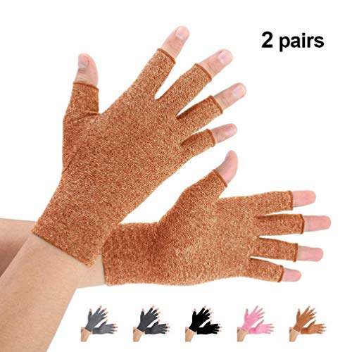 Product Cover Brace Master 2 Pairs Women Compression Gloves Arthritis Gloves Fingerless Hand Brace Support Warmth for Finger Joint, Relieve Pain from RSI, Carpal Tunnel and Tendonitis (Brown, Large)