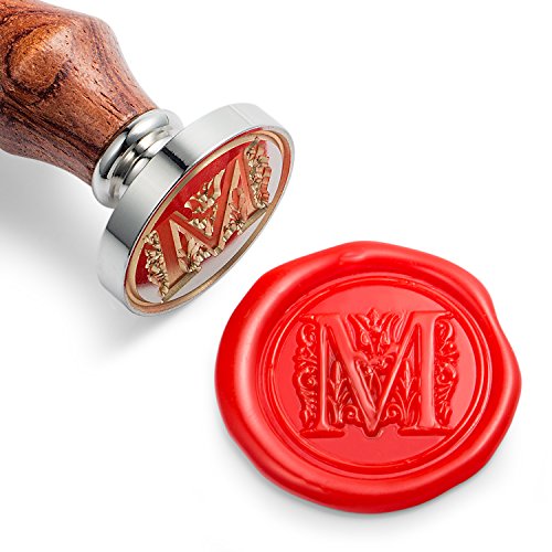 Product Cover Mceal Wax Seal Stamp, Silver Brass Head with Wooden Handle, Regal Letter A to Z Series (Letter M)