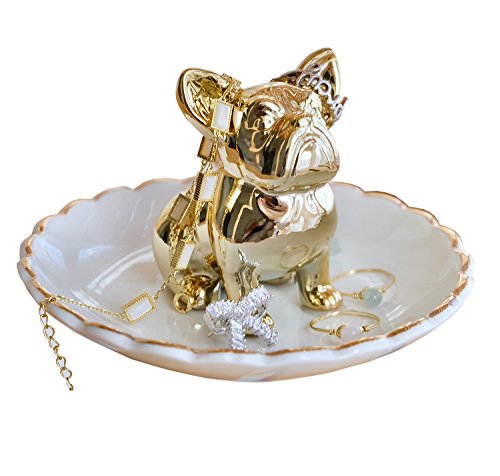 Product Cover PUDDING CABIN Bulldog Ring Holder Dish Trinket Holder Gold Jewelry Tray for Wedding Engagement