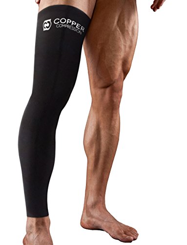 Product Cover Copper Compression Full Leg Sleeve - Guaranteed Highest Copper Sleeves + Pants. Single Leg Pant. Tights Fit for Men and Women. Copper Knee Brace Thigh and Calf Support Socks. Basketball, Arthritis - L