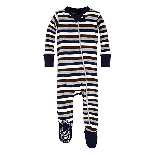 Product Cover Burt's Bees Baby Baby 1-Pack Unisex Pajamas, Zip-Front Non-Slip Footed Sleeper PJs, Organic Cotton, Navy Multi Stripe, 12 Months