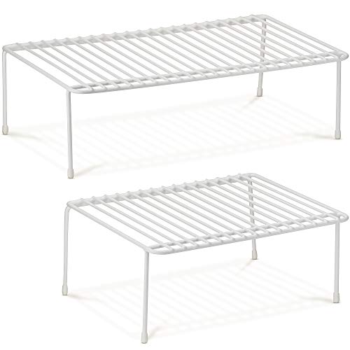 Product Cover DecorRack Set of 2 Counter Helper Wire Shelf, Kitchen Cabinet Shelf Organizer, Closet and Pantry Storage Extra Rack, Freezer Instant Space Organizer, Steel with White Plastic Coating